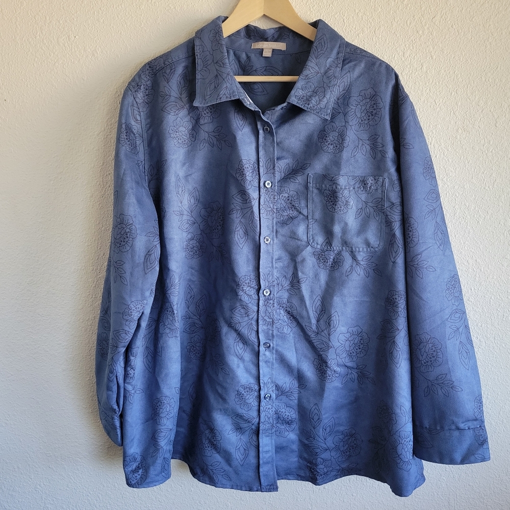 Woman Within Plus Size Blue Floral Button Down Shacket Women's Size 2X 26/28